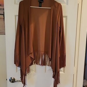 Design History Terracotta Fringe Cardigan